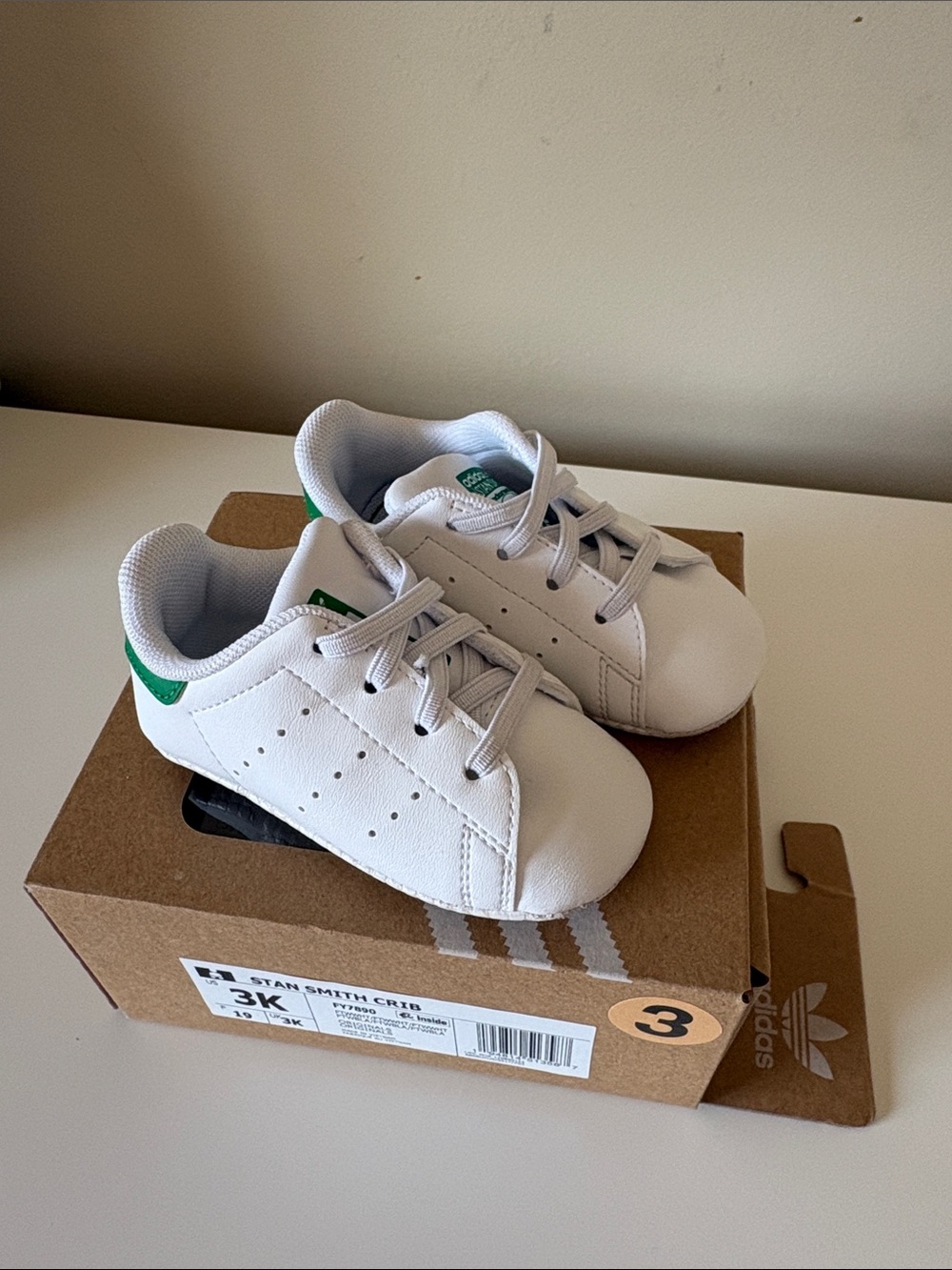 adidas Kids White Sneakers with Green Heel Tab